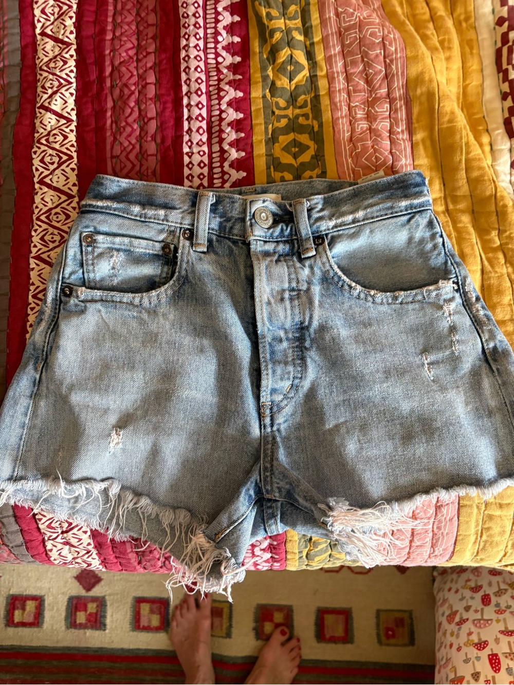 Moussy Vintage Light Blue Distressed Denim Cutoff Shorts
